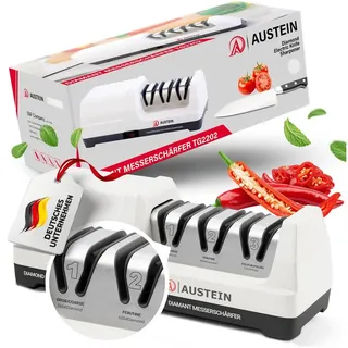 austein AUSTEIN® Messerschärfer elektrisch TG2202 - Der 3 Phasen Messerschleifer mit 20 Grad und magnetischem Spänekollektor
