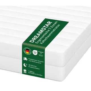 DREAMSTAR Easy Flex 7-Zonen Matratze 90x200 cm | H2&H3 | Ergonomische Kaltschaummatratze | Hypoallergen & Antibakteriell | Bezug abnehmbar & waschbar | Oeko-TEX® | (13cm, 90 x 200 cm)