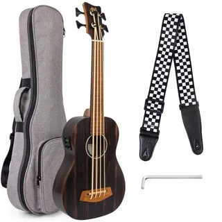 Aklot Elektroakustik Bass-Ukulele 30 Zoll Afrikanisches Blackwood UBass Professional Aquila EADG mit Gig Bag Strap für Anfänger und Fortgeschrittene