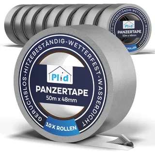 Plid Plid® Panzertape silber á 50m x 48mm [wasserfest] - Extra Starkes Gewebeband Gaffa Tape - Wasserfestes Klebeband - Innen & Außen - Panzerband - Duct Tape - Abdichten, Fixieren, Befestigen (10)
