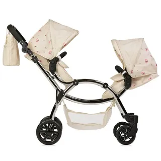 Roma Darcie Zwillingspuppenwagen in Creme, Geeignet von 3 bis 16 Jahren, Verstellbare Griffhöhe, 16 Kombinationen, Doppel-Puppenwagen