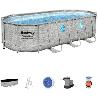 BESTWAY Power Steel Swim Vista Series Set 549 x 274 x 122 cm steinwandoptik inkl. Filterpumpe