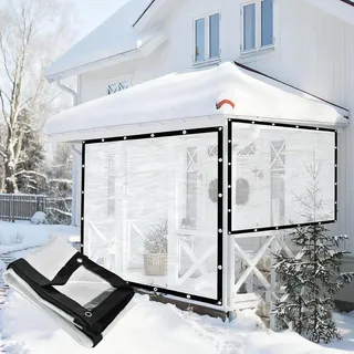 Transparent PVC Plane Seitenteile Outdoor Wetterfeste Vorhänge Pergola Pavillon Seitenwände mit Ösen, für Garten Terrasse Veranda Balkon (2x2.5m)