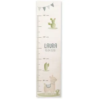 Personalisierte Messlatte für Kinder mit buntem Wunschdruck - 70-140 cm - Größenmesser Kinderzimmer aus Holz - Wand Dekoration Messleiste Kind - Personalisiertes Geschenk Baby (Alpaka)