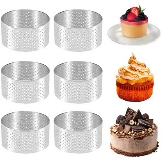 Wrtysully 6 Stück Perforierte Tortenring Rund zum Backen,Edelstahl Tortenring mit Löchern,Kuchenform Mousse Ring Französische Dessert Backringe Donuts Kekse Förmchen DIY Torten Ringe