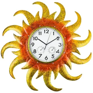 HOBYLUBY Große Outdoor-Uhr, leise, nicht tickend, Sonne, Outdoor-Wanduhr mit Thermometer und Hygrometer, Kombi-Außenuhr für Terrasse, Heimdekoration (gelb)