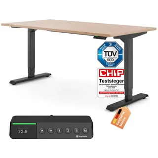 Ergotopia Desktopia Pro X Elektrisch höhenverstellbarer Schreibtisch, Ergonomischer Stehtisch für Büro oder Home Office (Buche, Gestell Schwarz, 160 x 80 cm)
