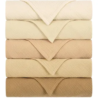 Yukkidds Mulltücher Baby Spucktücher, Musselin Tücher 5er Set 60x60 cm | 100% Baumwolle Musselintücher, Extrem Saugfähig & Atmungsaktiv, für Neugeborene Junge und Mädchen, Beige & Braun