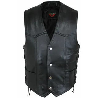 EURO STARS Biker Lederweste Button Schwarz, Herren Lederkutte, Choppers Lederweste, Rockerweste, Clubweste, Lederkutte, Kutte, Leather Vest black (S, Schwarz)