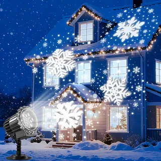 Asstikoo Projektor Weihnachten Aussen, 2025 Aktualisiert 9W 900 Lumen Heller LED Schneeflocke Projektor Lichter, IP65 Wasserdicht Snowflake Projektionslampe (Schnee)