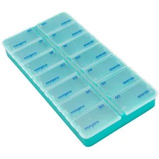 Pillendose 7 Tage 14 Fächer TÜRKIS Tablettendose Pillenbox Dosierer