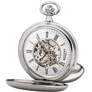 Regent Taschenuhr P704-19377740, (Set, 2-tlg., mit dazu passender Kette), Herrenuhr, Handaufzug, skelettiertes Zifferblatt, Geschenkidee silberfarben