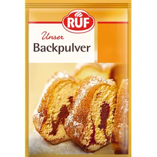 RUF Backpulver, der Klassiker zum Backen von Kuchen, Brötchen und Waffeln, auch zur Reinigung im Haushalt geeignet, glutenfrei und vegan, 6x15g