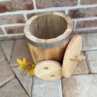 Sauerkrauttopf 5 L, Eiche, Gurkentopf, Einlegegefäß, Holzgefäß zum Einlegen für Gemüse, (Bottich), mit Deckel und Druckplatte, Einlegetopf, Gärtopf