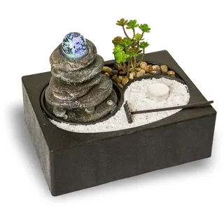 Lemodo Zimmerbrunnen mit LED-Beleuchtung, Feng Shui Dekobrunnen mit Yin Yang Felsengarten für die Wohnung