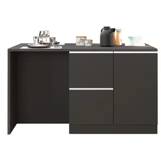 KOCHSTATION Kücheninsel KS-Sole, Kochinsel, Küchenarbeitsblock, Inselküche, Arbeitsinsel, Breite 152,5 cm, mit Essplatz, Handtuchhalter, Fächer und Weinregal grau