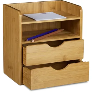 Relaxdays Schreibtisch-Organizer Bambus Schubladen, 2 Ablagen Fächer 20,0 x 13,0 x 21,0 cm