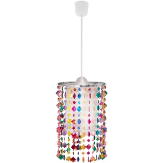ETC Shop Hängelampe Pendelleuchte Pendellampe Kinderleuchte Mädchen Spielzimmer, Metall Textil Kristalle bunt, 1x E27 Fassung, DxH 22,5x136cm
