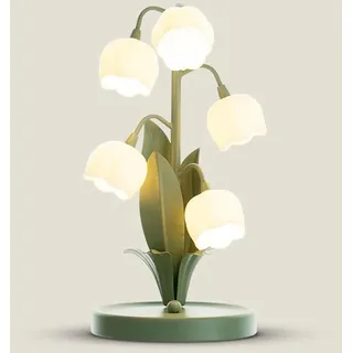 Jadssox Blumen-Tischlampe, nordische grüne Nachttischleuchte, Maiglöckchen-Lampe, G4-Desktop-Nachttischlampe, Art-Deco-Säulen-Tischleuchten für Wohnzimmer, Schlafzimmer, Nachttisch-Desktop-Lampen