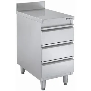 GastroHero Edelstahl-Schubladenschrank BASIC 3er Einheit 700 mit Aufkantung AISI 201