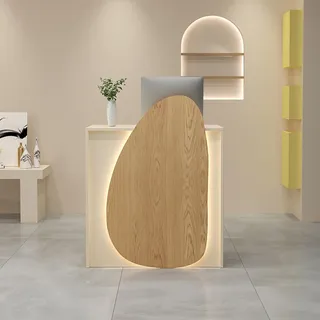 DIHRVTHC Empfangstheke, Frontdesk, Empfangstheke mit Theke, mit verschließbarer Schublade, LED-Lichtleiste, kleine Empfangstheke für Salon, Empfangsraum, Kasse, Lobby(Reception-q,80cm)