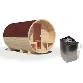 Karibu Fasssauna 38 mm Saunaofen 9 kW + Dachschindeln