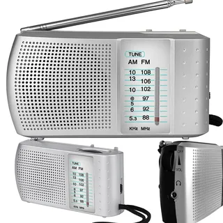 Retoo Tragbares Radio FM AM SW Küchenradio – Kompaktradio für die Küche mit Teleskopantenne, 2,5 Zoll Lautsprecher, Kopfhöreranschluss, Mini Radio Batteriebetrieb, ideal für Zuhause, Silber