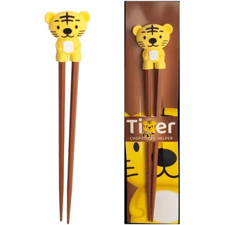 WESTCRAFT ESS-Stäbchen für Kinder, weiß, 22 cm, mit süßem Bär, Katze, Hase, Panda als Halterung für Anfänger, Stäbchen auswechselbar (Tiger)