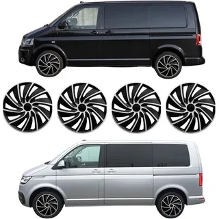 Radkappen 17 Zoll kompatibel mit VW T5 VW T6 VW T6.1 Stahlfelgen Radzierblenden gewölbt in Schwarz-Silber-Matt 4er-Satz Radblenden Zierkappen - Schwarz/Silber