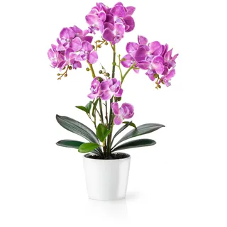 PASCH® Orchideen künstlich in Hochglanz-Keramiktöpfen (46cm) | Kunstblumen im Topf | Kunstblumen wie echt | künstliche Orchideen im Topf (Rosa)
