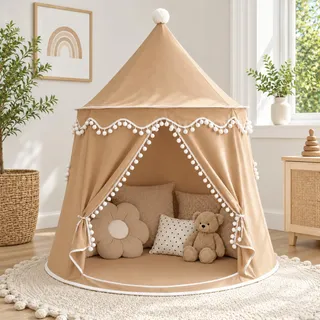 LIONHERZ® DAS ORIGINAL Spielzelt Baumwolle/Hanf | Kinderzelt Tipi indoor | inkl. Tragetasche | stabil durch Fiberglasstangen | atmungsaktiv | Tippi Kinderzimmer | Spielhöhle für Mädchen & Jungen