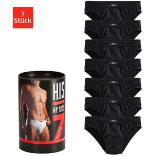 H.I.S. Slip H.I.S "Unterhosen für Herren", Damen, Gr. 5, 7 Stk., schwarz, Jersey, Obermaterial: 95% Baumwolle, 5% Elasthan, unifarben, körpernah, Unterhosen Slip, aus Baumwoll-Mix in einer Dose verpackt