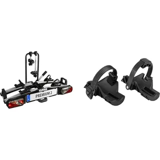 EUFAB 11521 Heckträger Premium ll für Anhängekupplung, für E-Bikes geeignet + EUFAB 11243 Radstopper für breite Reifen II Plus, Prem. III