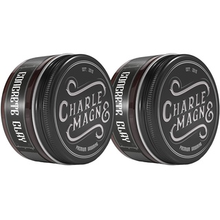 Charlemagne Concrete Clay - 2x 100 ml, Superstarker Halt, Lederduft - Hair Clay Pomade Herren, fettfreie Textur & Styling-Creme für fast matten Haarstyling Männer Look - Styling Cream, Made in Germany