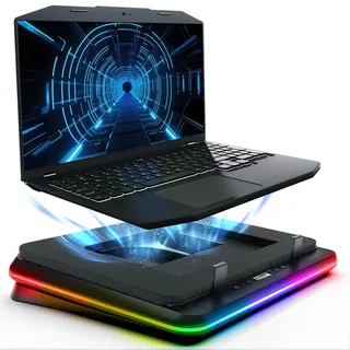 KLIM Turbofrost Laptop Kühler - Gaming Laptop Kühlpad mit 4 Turbolüftern - 4x4000 RPM, 2 Leistungsmodi (USB-C/DC), RGB, 4 USB-Ports und Dämpfung für schnelle Kühlung. Für bis 17 Zoll - Schwarz