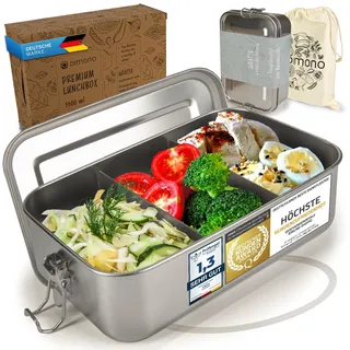 Dimono® Lunchbox Brotdose 1400ml Auslaufsichere Bento-Box Brotzeit-Dose aus Edelstahl; Wasserdichte Nachhaltige Dose mit Fächer & Dichtungen