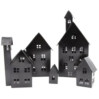 UNUS Deko Häuser 5er Set Metall Schwarz