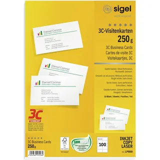 Sigel Visitenkarten LP800 satiniert weiß 250 g/qm, 100 St.