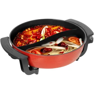 Hot Pot Elektrisch 6L Aktualisiert Hotpot Topf Doppelseitig Trennbarer Kochtopf 1360W Electric Hot Pot Fondue für 6 Personen mit Deckel Hot Pot Fondue Verstellbarer Thermostat Hot Pot mit Trennwand