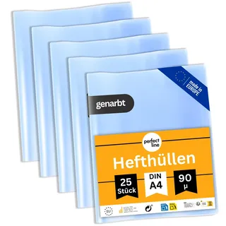 perfect line 25 Hefthüllen DIN-A4 transparent, Heftumschlag durchsichtig & genarbt, Heftschoner aus recyclebarem PP - dokumentenecht, säurefrei