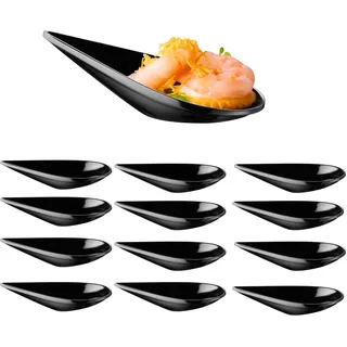 APS 12er Set Fingerfoodlöffel DROP 10,5 x 5,5 cm, H: 3 cm, Melamin schwarz, stapelbar, spülmaschinengeeignet, bruchsicher – elegant