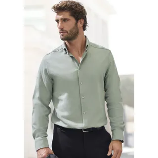 H.I.S. Langarmhemd H.I.S "Regular Fit", Herren, Gr. XL (43/44), N-Gr, grün (salbei), Web, Obermaterial: 100% Baumwolle, unifarben, regular fit, Rundhals, Manschette, Hemden, in hochwertiger Struktur Optik