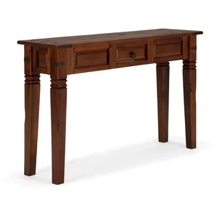 Woodkings Konsolentisch Catana Massivholz braun, schmal, 120x35 cm, Vintage, Design rustikaler Beistelltisch mit Schublade, Landhaus Stil Wohnmöbel Pinie Echtholz