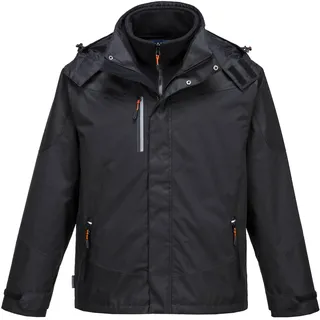 PORTWEST S553 Radial Jacke Verschweißte Nähte Langarm Wasserdicht Winddicht | Schwarz, S, EN 343 Klasse 3:2, Abriebfestes Oxford-Polyester, Texpel Splash, Verstaubare Kapuze, Verdeckte Handytasche