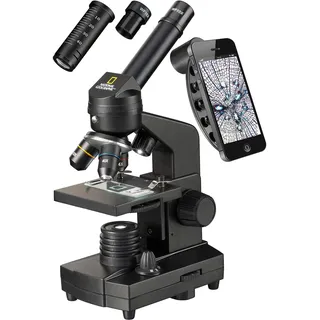 National Geographic Bresser 13368 - NATIONAL GEOGRAPHIC Einsteiger-Mikroskop mit 40-1280x Vergrößerung, inkl. Smartphone Halterung und Zubehör