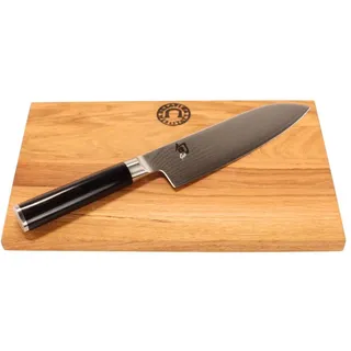 Kai Shun Classic Santokumesser DM-0702 ultrascharf 18 cm – Angebotsset mit handgefertigtem Schneidebrett 30x 20cm Unikat – Japanisches Messer Set für Profi- & Hobbyköche