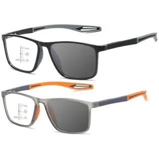 Autofokus Brille Mit Selbsteinstellung, Intelligente Zoom Brille Automatische Fokuseinstellung, Ultraleichte Und Bequeme Anti-Blaulicht-Brille Für Presbyopie Für Nah Und Fern (Grau+Orange,4.0x) - 4.0x