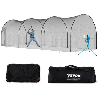 VEVOR Baseball-Schlagkäfig-Netz mit Rahmen und Netz 10 x 3,6 x 3 m, Baseballkäfig-Netz zum Schlagen und Aufstellen, Baseballnetz, Schlagkäfig für Jugendliche oder Erwachsene Schwarz Hinterhof