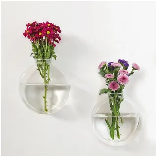 Winkee - Dahlia Wandvasen für Pflanzen 2er Set Blumentopf für die Wand Hänge-Blumentopf in runder Form | Wall Planter | Glas Propagation Station Hängend | Geschenk zum Muttertag, Geburtstag