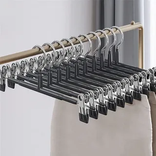 Hosenbügel aus Metall, 10 Stück Kleiderbügel Klammerbügel für Hosen Socken Röcke, 30cm Anti-Rutsch, Verchromt,Rockbügel mit Clips, Hohe Belastbarkeit,Strapazierfähig,Platzsparend (Schwarz)